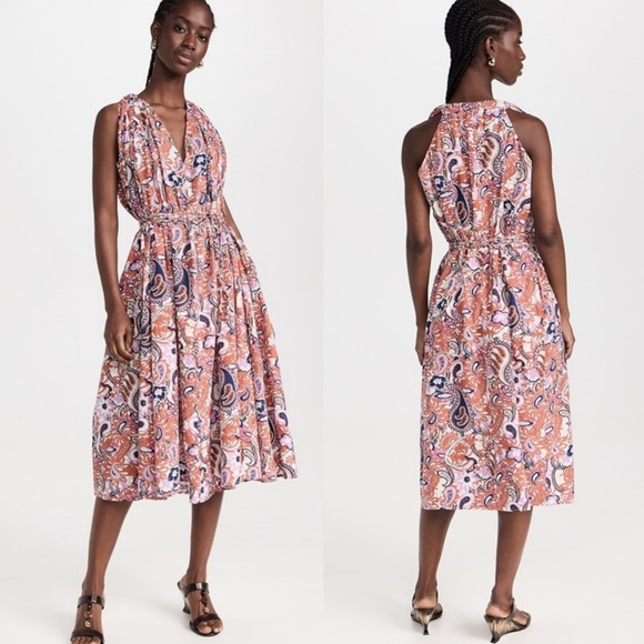 Mille NWT Marilyn Midi Dress Tangier Floral Boho Preppy Cotton Flax Womens M - Picture 1 of 7